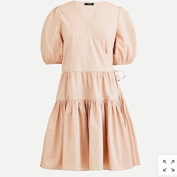 New J Crew Puff Sleeve Cotton Poplin Wrap Dress - Picture 1 of 10